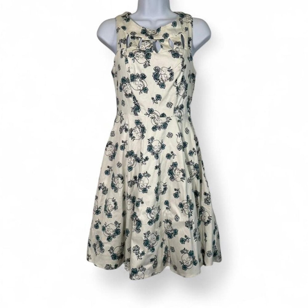 Hot Topic White Skull & Blue Floral Mini Dress